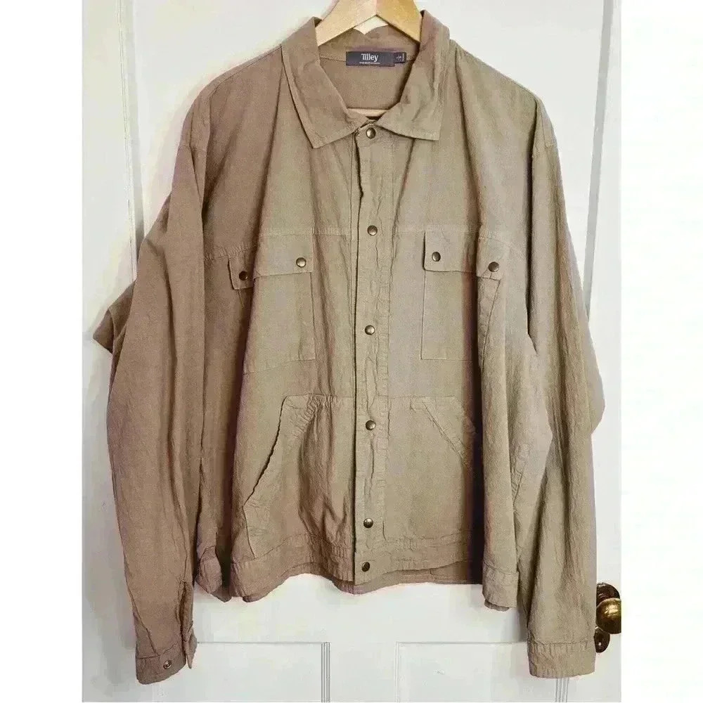 Men’s Tilley Cotton Jacket in Taupe Size Large